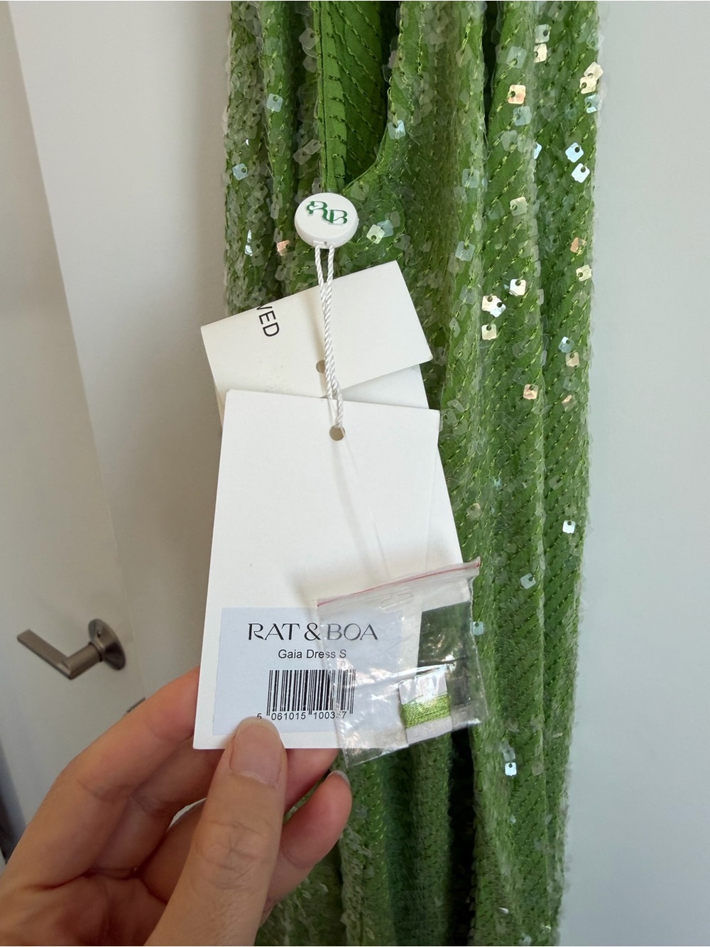Rat & Boa Green Sequin Cowl Neck Slip Dress - Picture 8 of 8